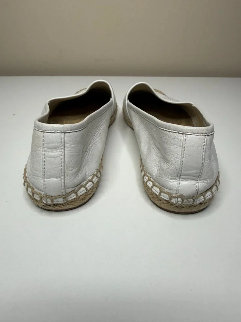Tory Burch Perforated Logo Espadrille Womens 9.5 White Leather Jute Trim Flats
